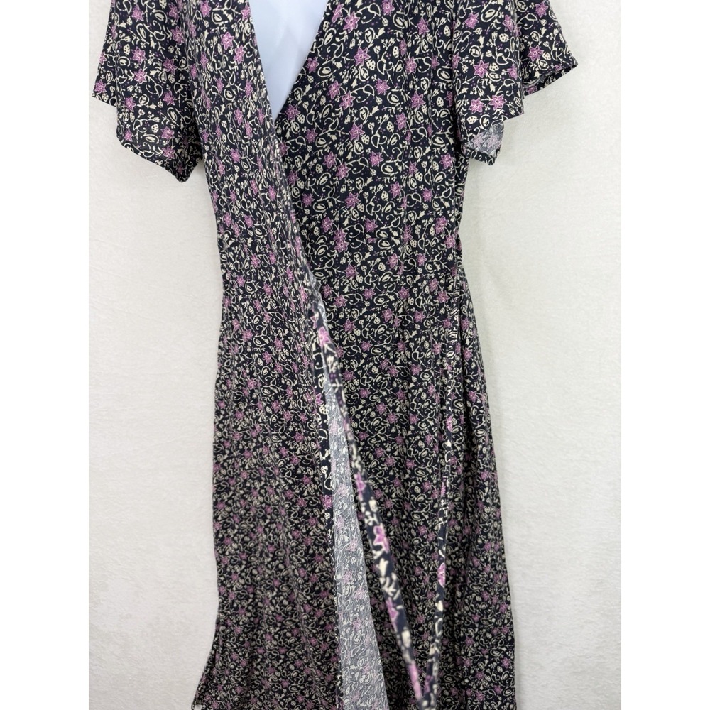Marine Layer Purple Floral Emlyn Midi Wrap Dress Size XL Hemp Blend - Picture 6 of 11